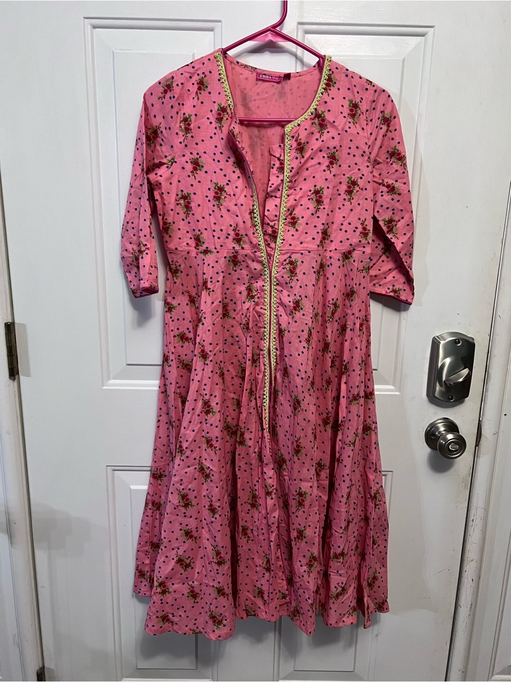 BIBA Girls Pink Floral Polka Dot 100% Cotton Ethnic Dress Kurta 12-13 Yrs